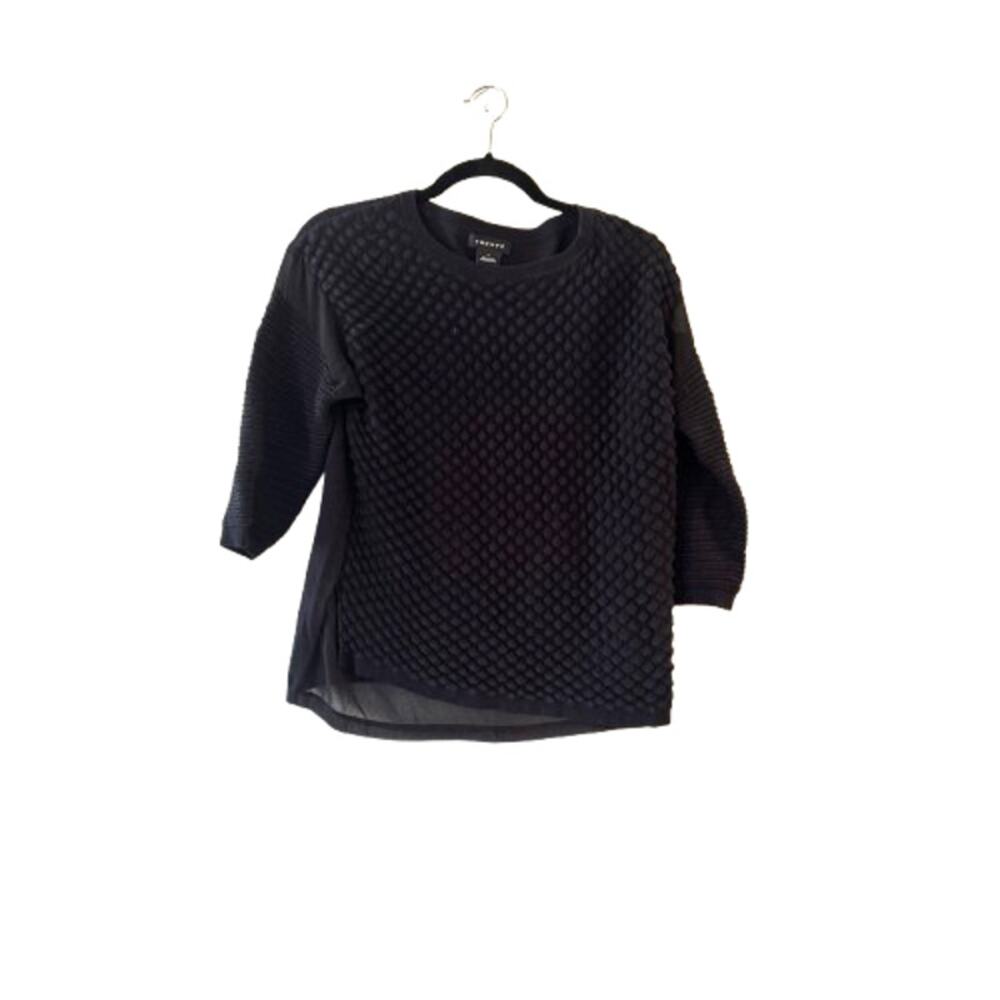 Trouve Women's‎ Bubble Knit Sweater Size S Black Crew Neck 3/4 Sleeve Pullover